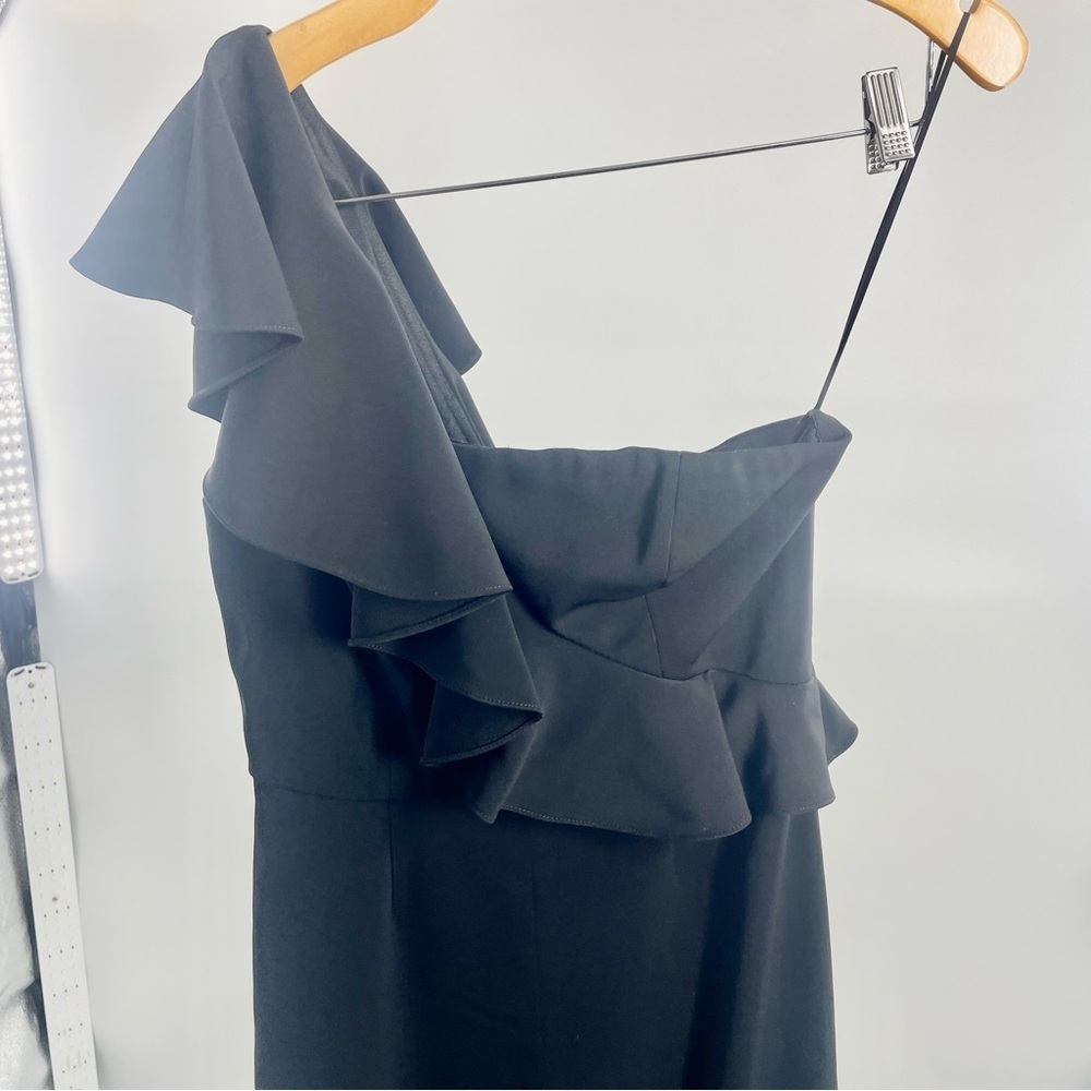 JAYGODFREY Hamilton One Shoulder Ruffle Black Wide Leg Classic‎ Jumpsuit Size 4 - Picture 6 of 16